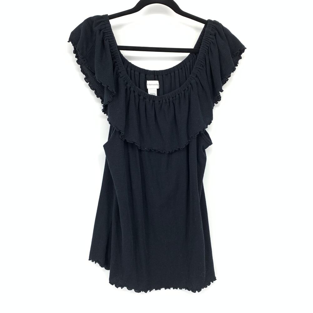 Soft Surroundings Off Shoulder Ruffle Top Womens Size Large Black Knit
